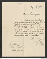 Nachlass Franz Steindachner, Brief von R. Storch an Franz Steindachner (08.12.1910), Inv.Nr. 520.03, Seite 1